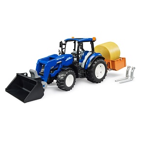 New Holland T5.120 s čelným nakladačom, sklápacou skriňou a vidlami - Bruder 2187