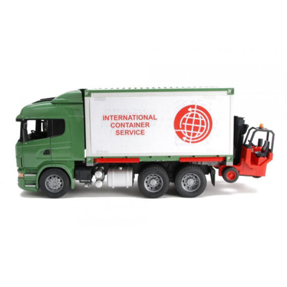 Scania R s kontajnerom a vysokozdvižným vozíkom - Bruder 3580