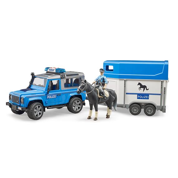 Policajné Land Rover s prívesom, koňom a policajtom - Bruder 2588