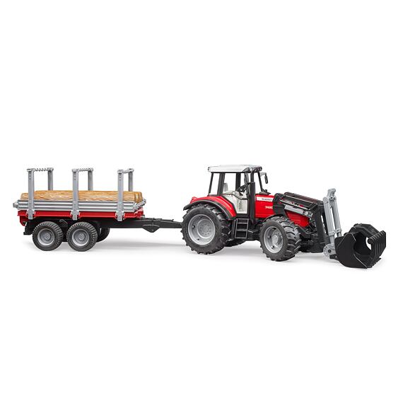 Massey Ferguson 7480 s čelným nakladačom a prepravníkom dreva - Bruder 2046