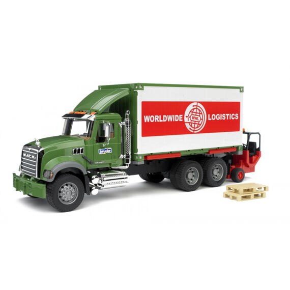 MACK Granite, kontajner a vysokozdvižný vozík - Bruder 2820
